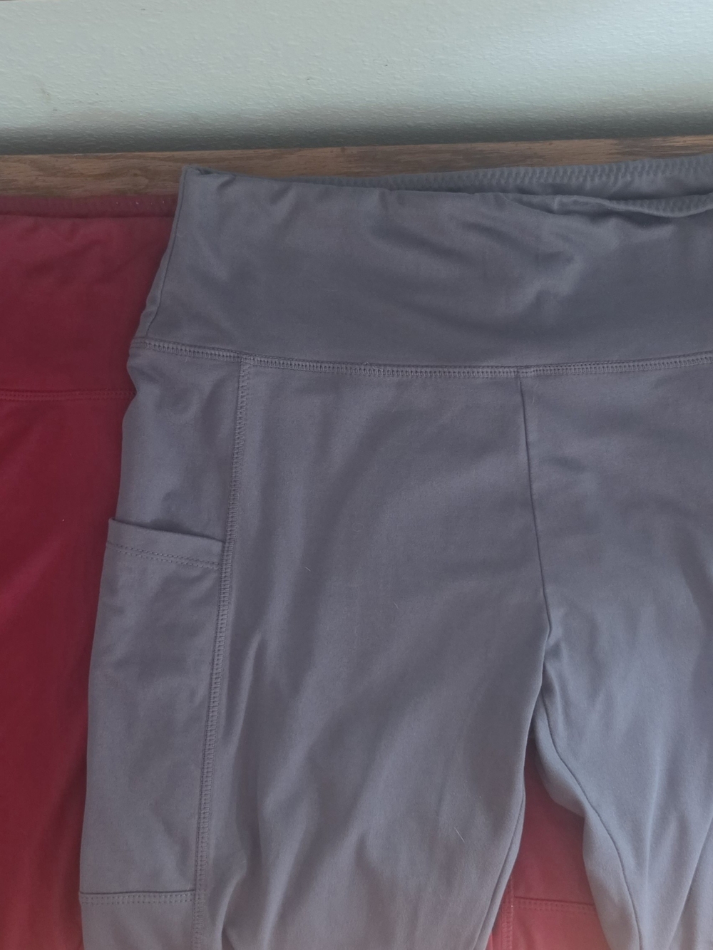 2 PK- High-Waist Gray And Red Activewear Leggings with Side Pocket